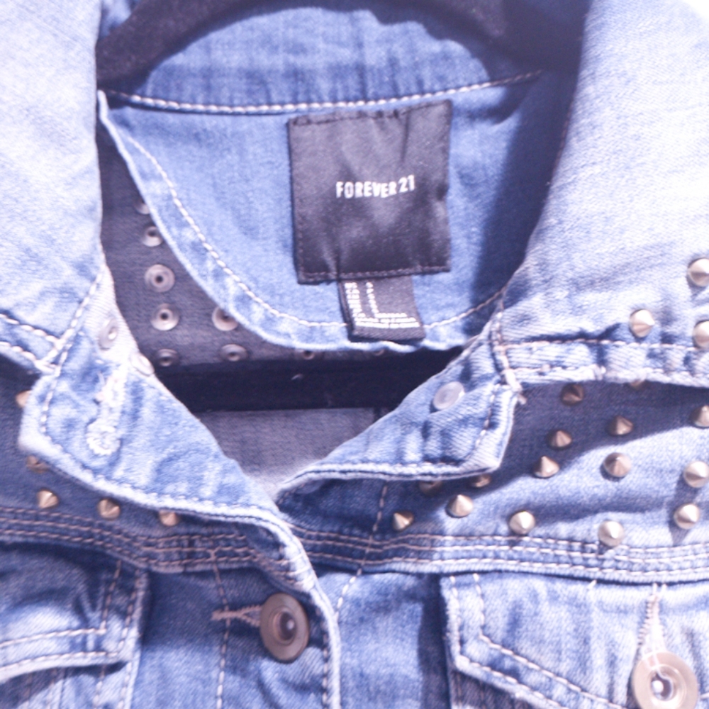 Forever 21 Blue Studded Jean Jacket
